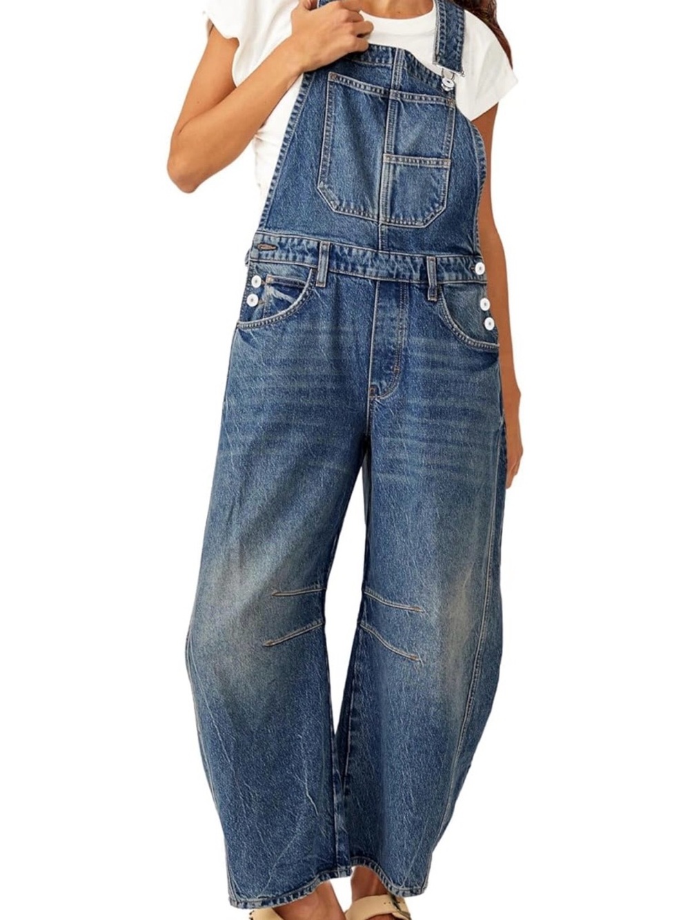 Women's Blue Denim Overalls Barrel Jeans
